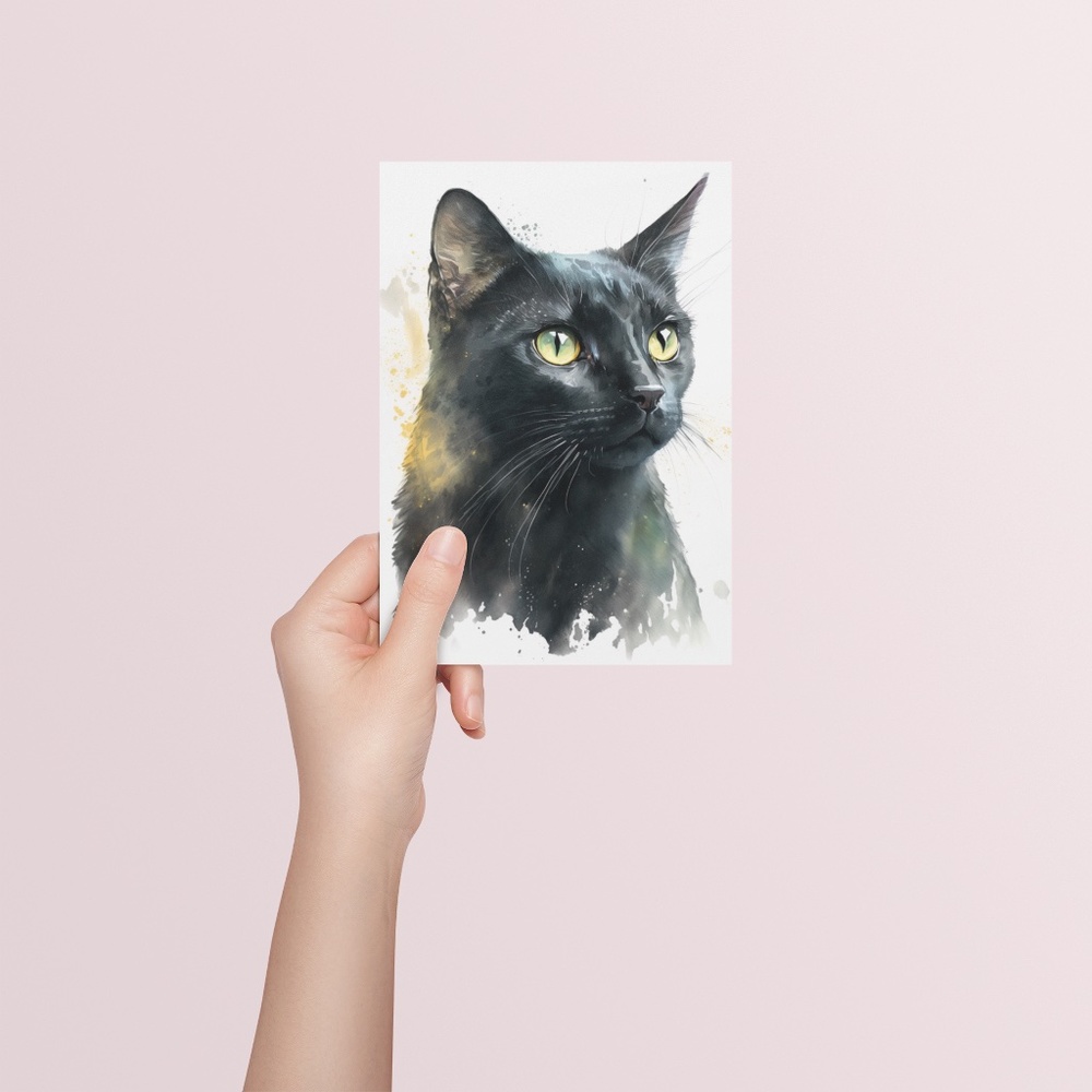 Black Cat Watercolor Wall Art Illustration Print Poster Card Unframed - Picture 5 of 6